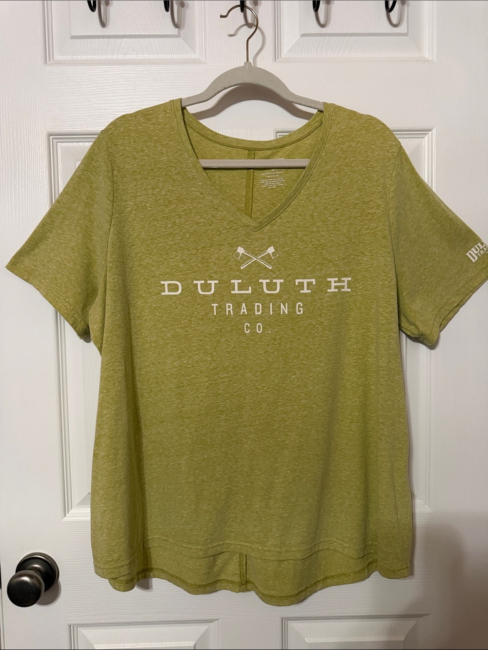 Duluth Trading Co Olive Green V-Neck Logo Tee